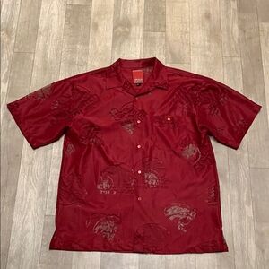 Vintage Mens Clench 701 Jeans Sheer Button Down‎ Red Pocket Short Sleeve Shirt
